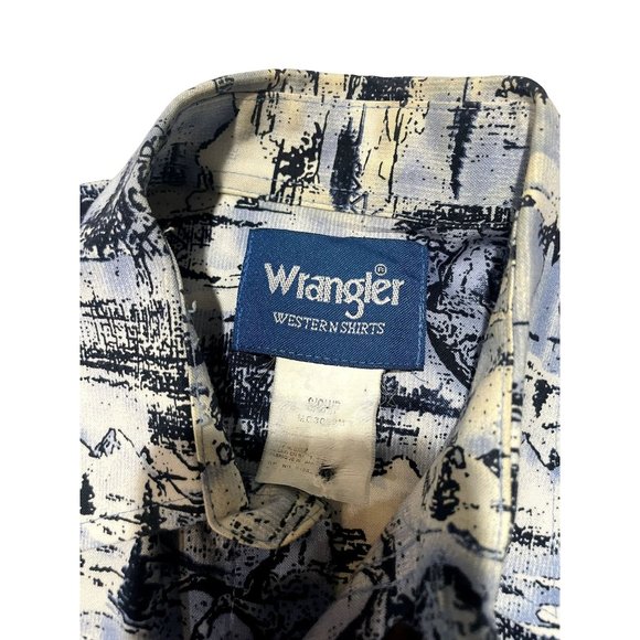 WRANGLER HORSE PRINT BLUE BUTTON DOWN SHIRT SIZE SMALL | U1 - Picture 6 of 6